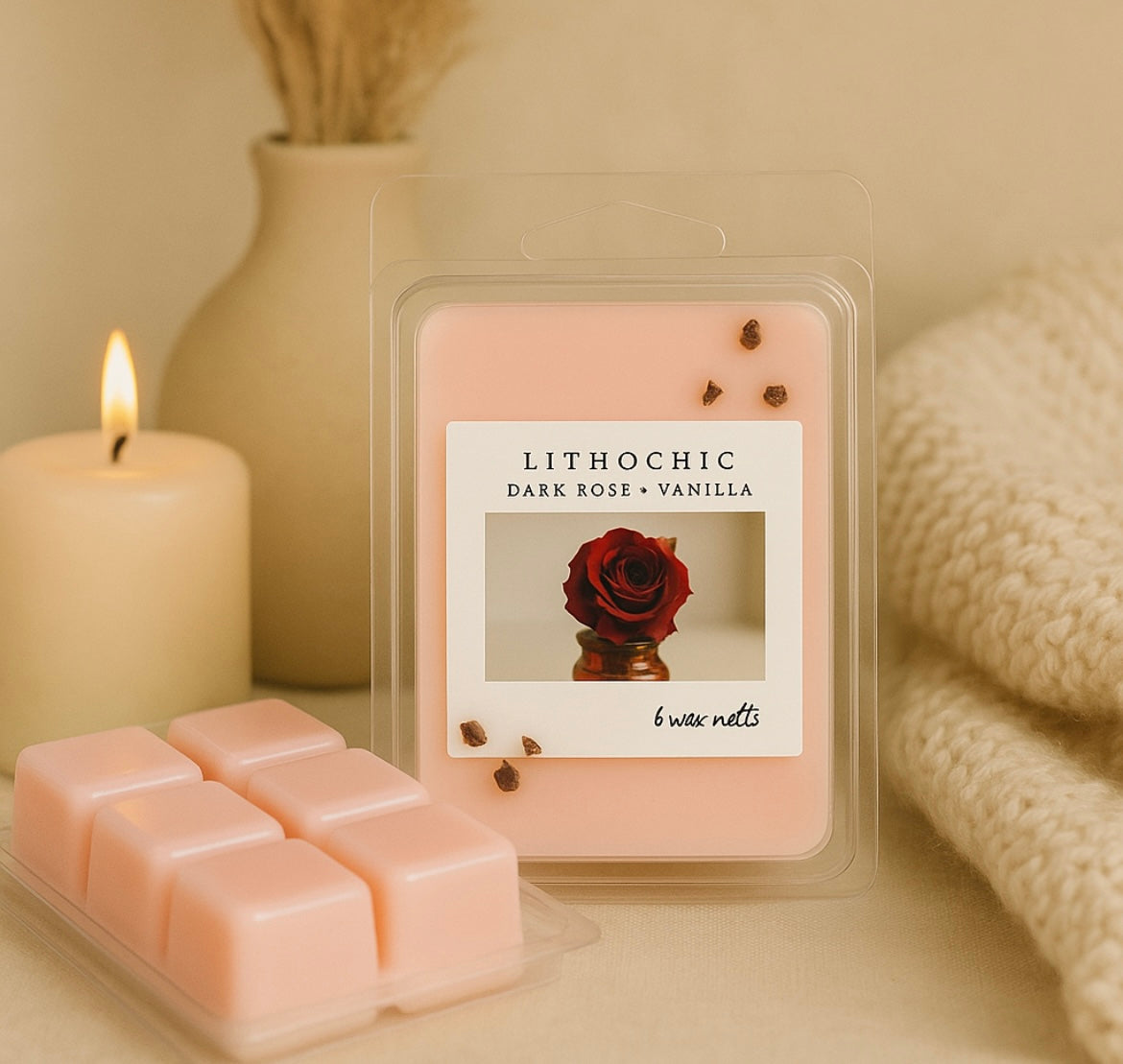 Dark Rose & Vanilla soy wax melt, strong scented melts, floral and fruit scented wax melt snap bar