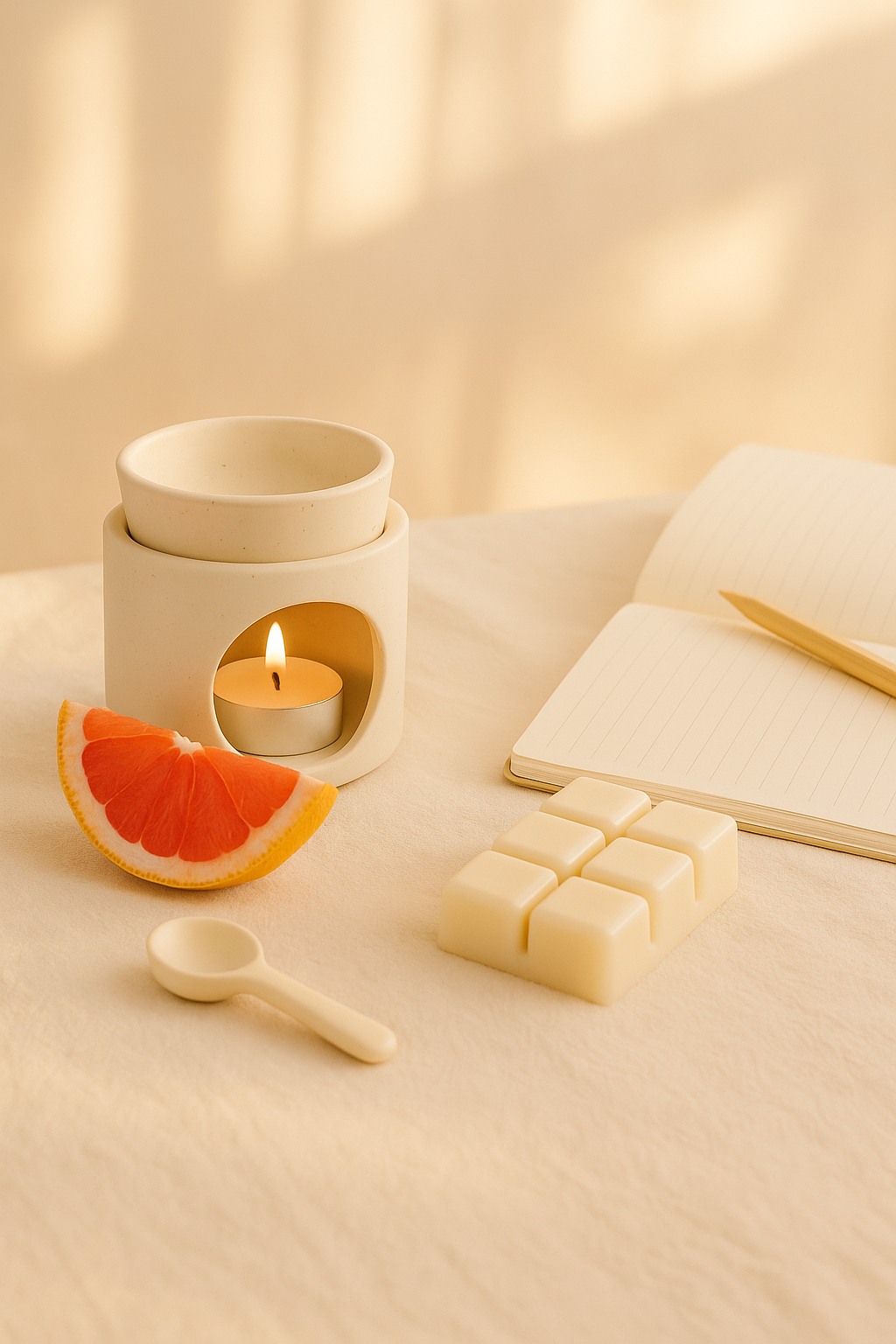 Morning Radiance Ritual Gift Set | Ceramic White Wax melt Burner with scented wax melt
