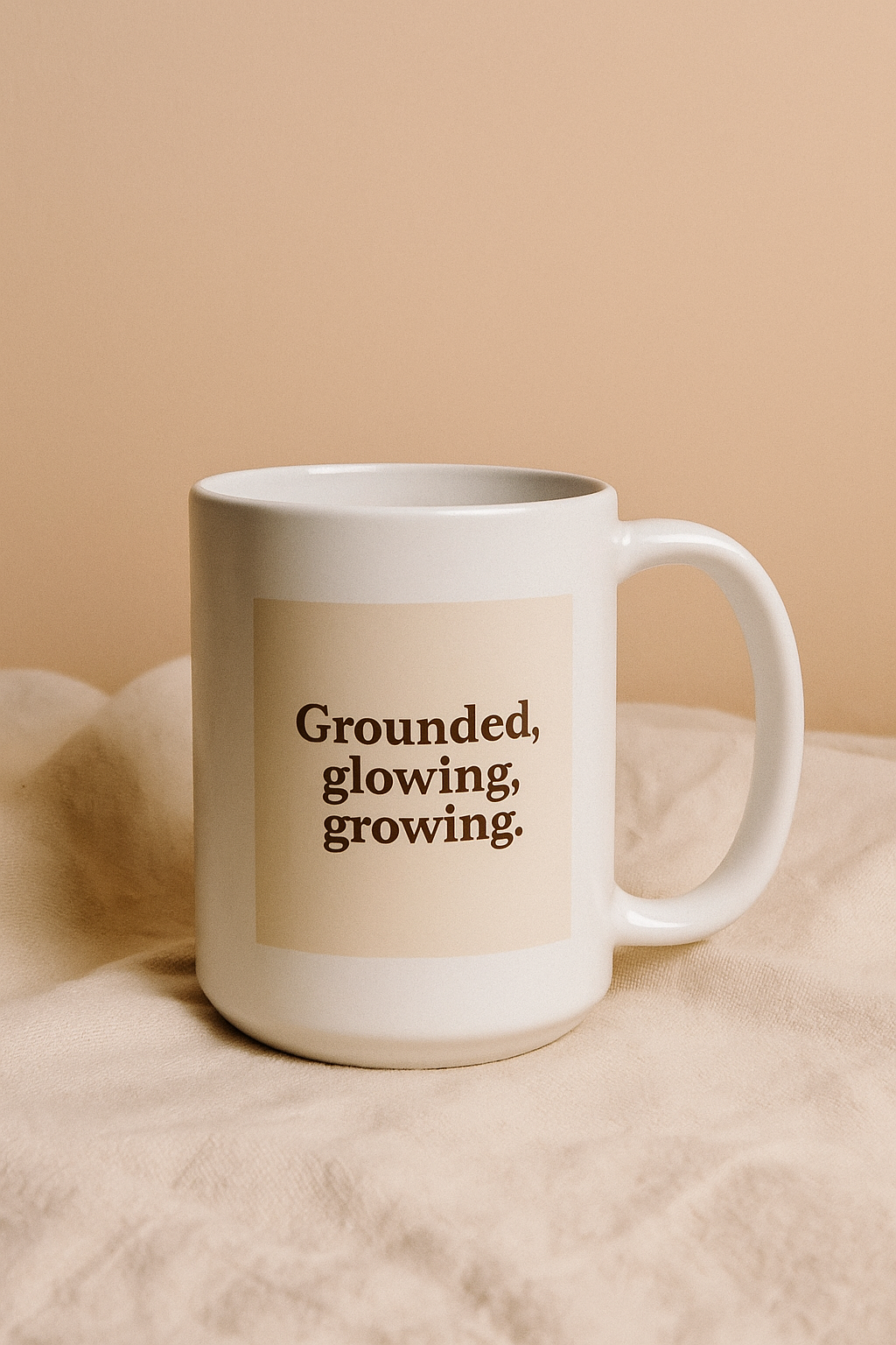 Grounded, glowing, growing 15 oz White glossy mug