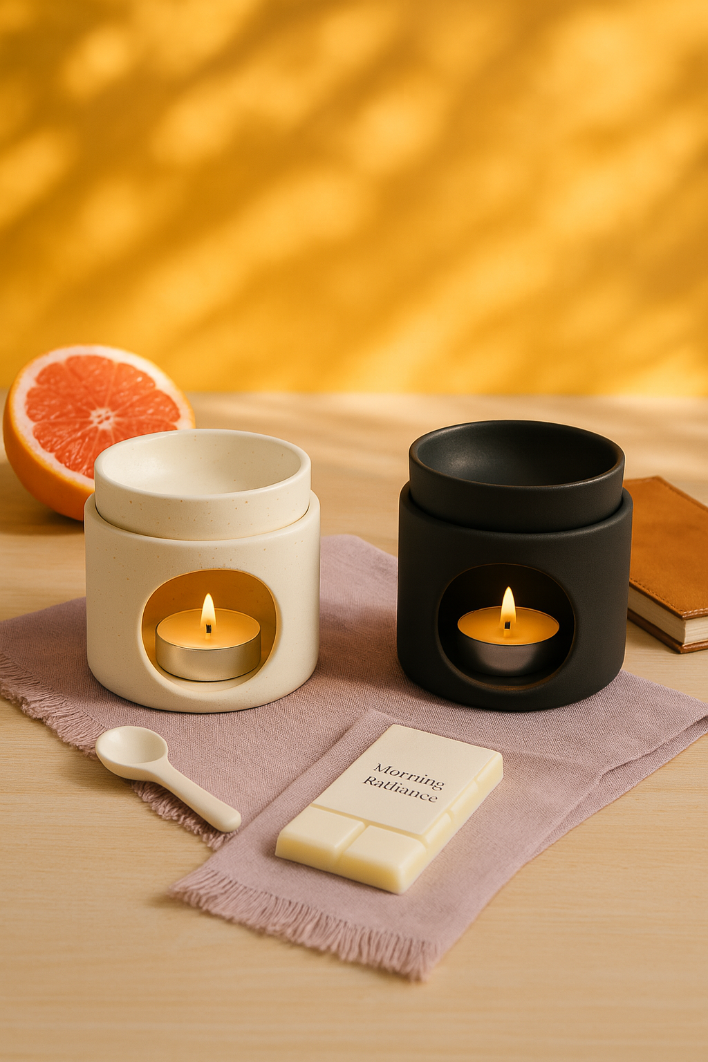 Golden Dusk Ritual Gift Set | Ceramic White Wax melt Burner with scented wax melt