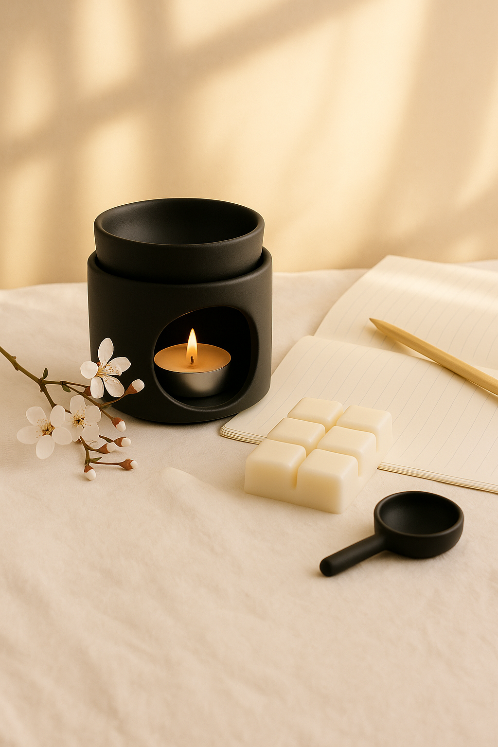 Golden Dusk Ritual Gift Set | Ceramic White Wax melt Burner with scented wax melt