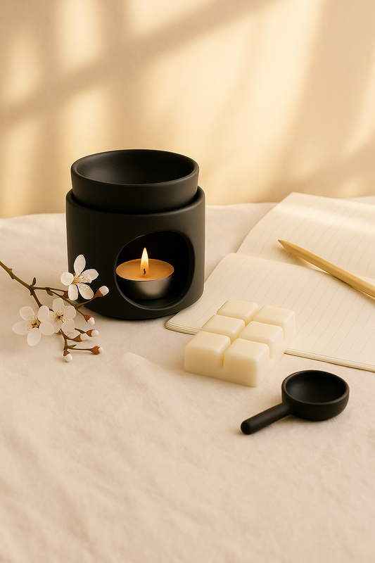Golden Dusk Ritual Gift Set | Ceramic White Wax melt Burner with scented wax melt