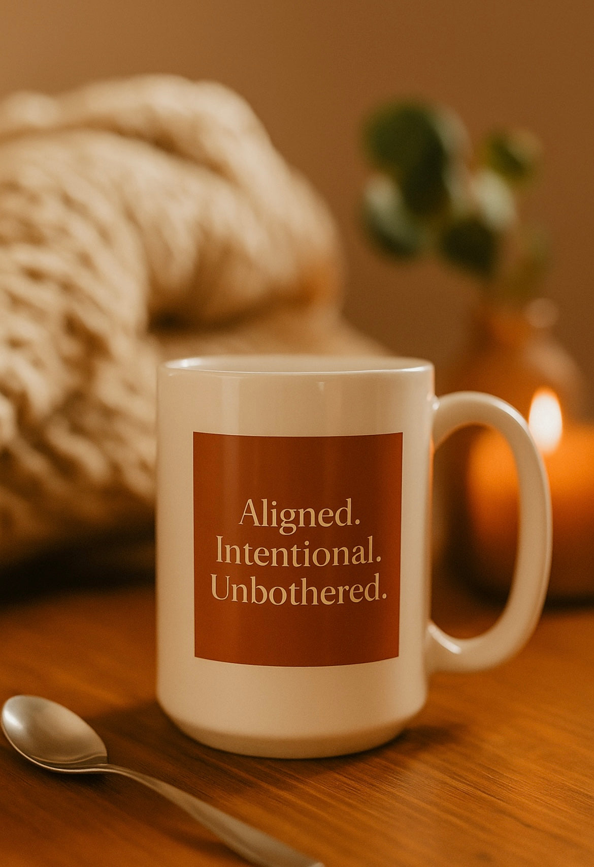 Aligned. Intentional. Unbothered 15oz White glossy mug
